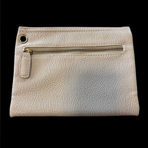 Anthropologie Cream faux Leather zip pouch cosmetics bag